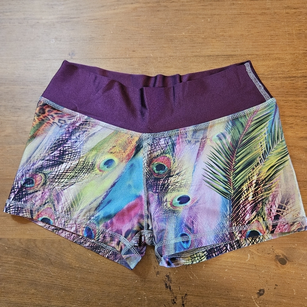 Savage Swim  Bikini Bottom Shorts Purple Peacock Print Size Small Beach Festival